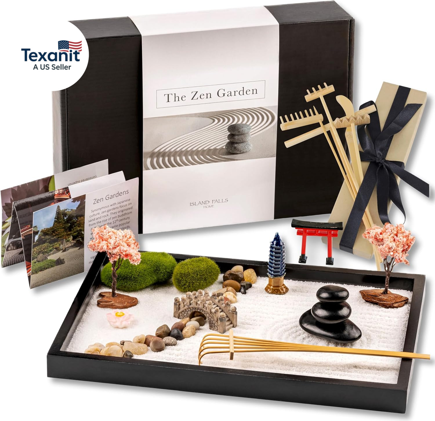Zen Garden Kit 11X8In. Beautiful Japanese Decor Mini Rock Feature Gift Set for H