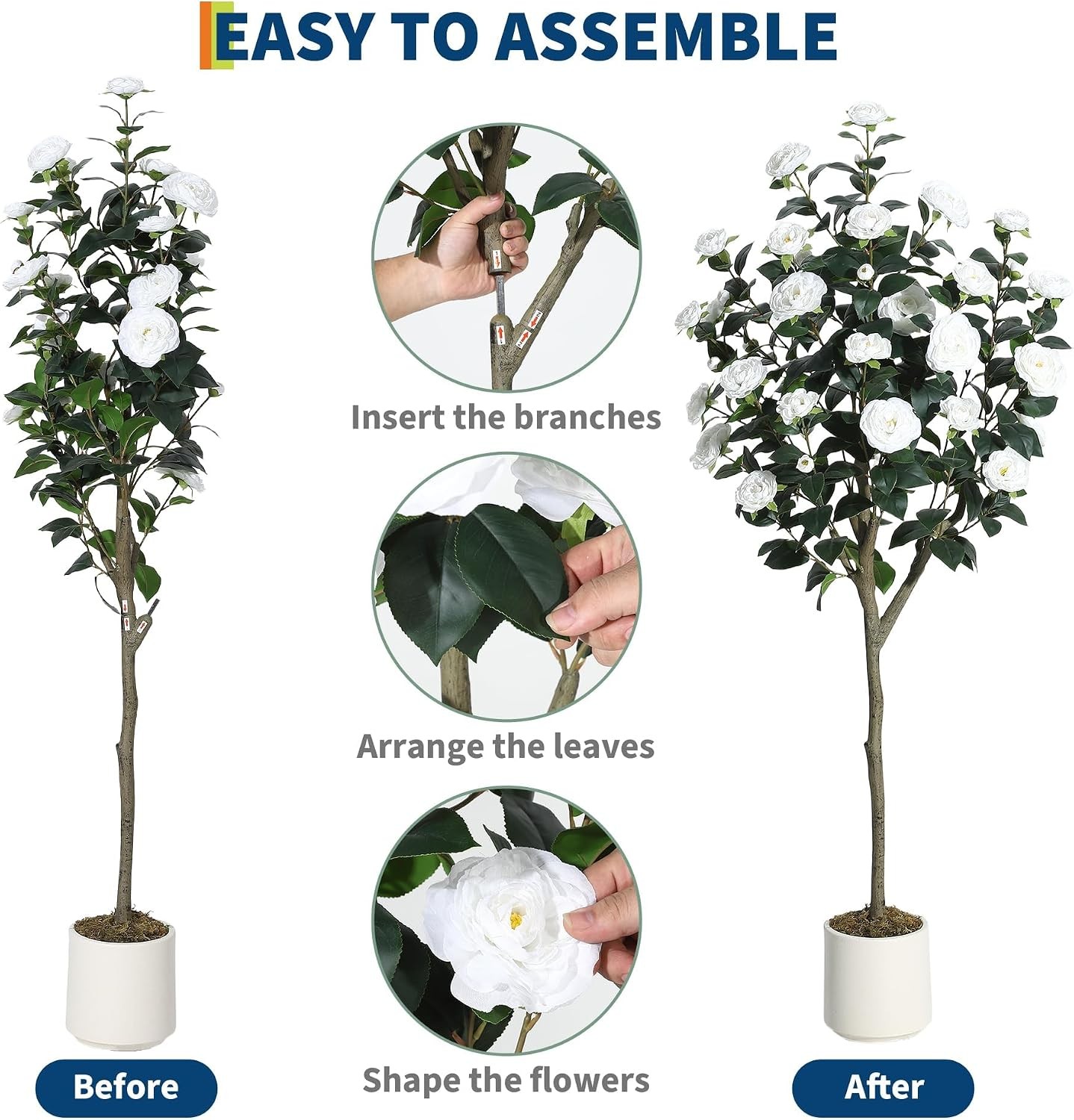 5FT Artificial Camellia Tree Faux White Camellia Plant in Pot for Home Outdoor