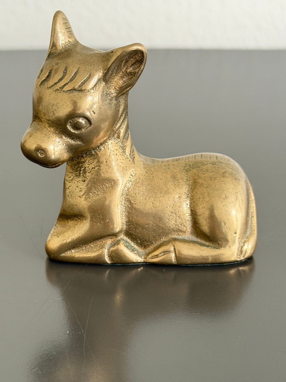 Vintage Brass Rose and Resting Fawn or Pony Figurine Miniature Home Decor MCM