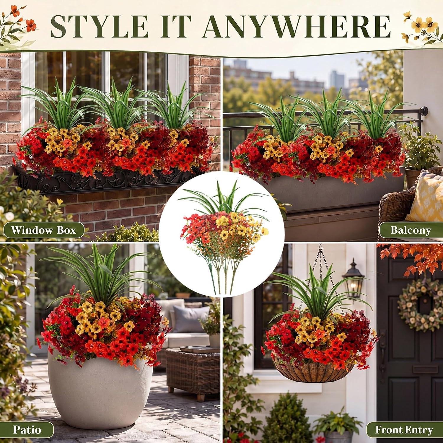 Colorful UV Resistant Faux Daisy & Orchid Leaf Bundles for Autumn Decor