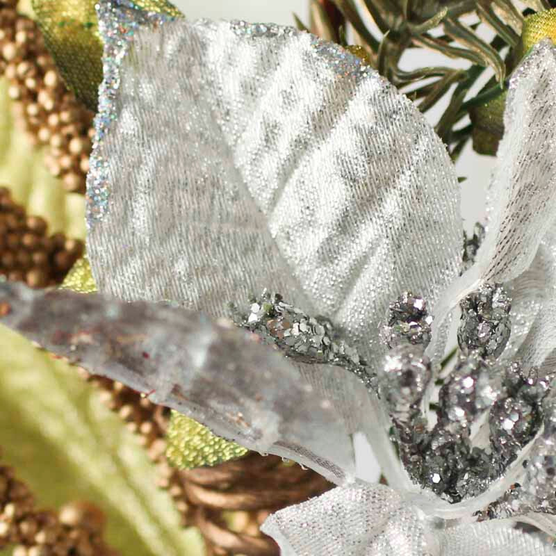 Set of 6 Assorted 15″ Glittery Poinsettia with Artificial Pine Sprays