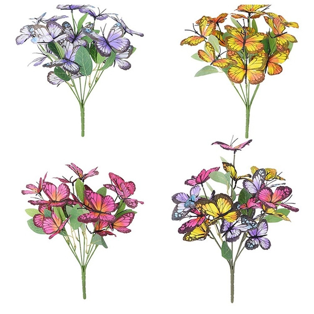 Artificial Silk Butterfly Stems with Leaves Colorful Faux Floral Decor 33cm