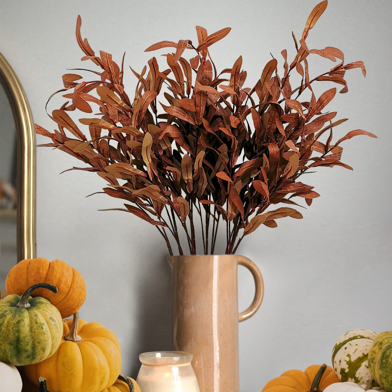 5Pcs Fall Artificial Olive Leaves, 37″ Long Stems Silk Greenery Autumn Eucaly…