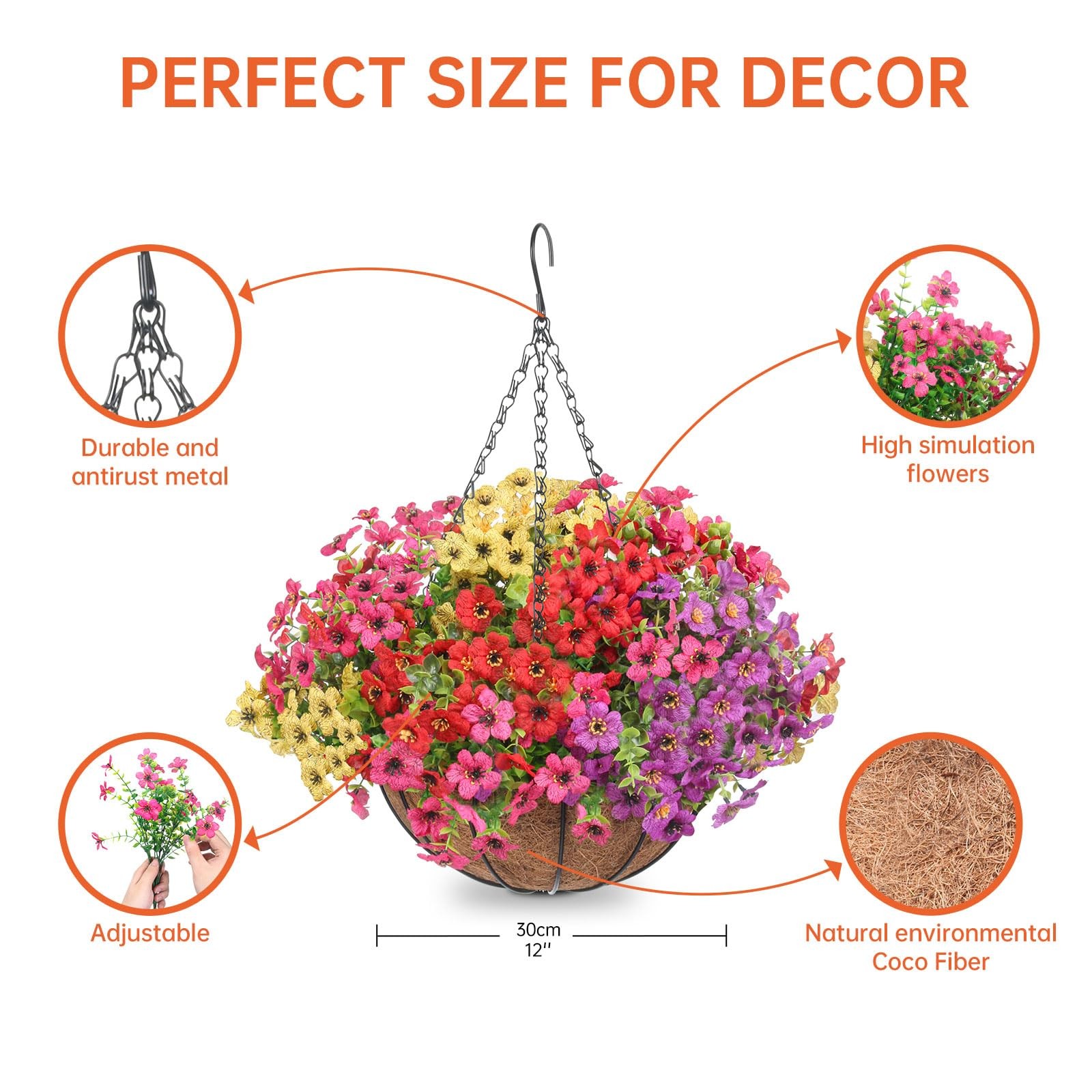 Artificial Hanging Faux Flowers Basket, Fake Silk Daisy Eucalyptus Plants Arr…