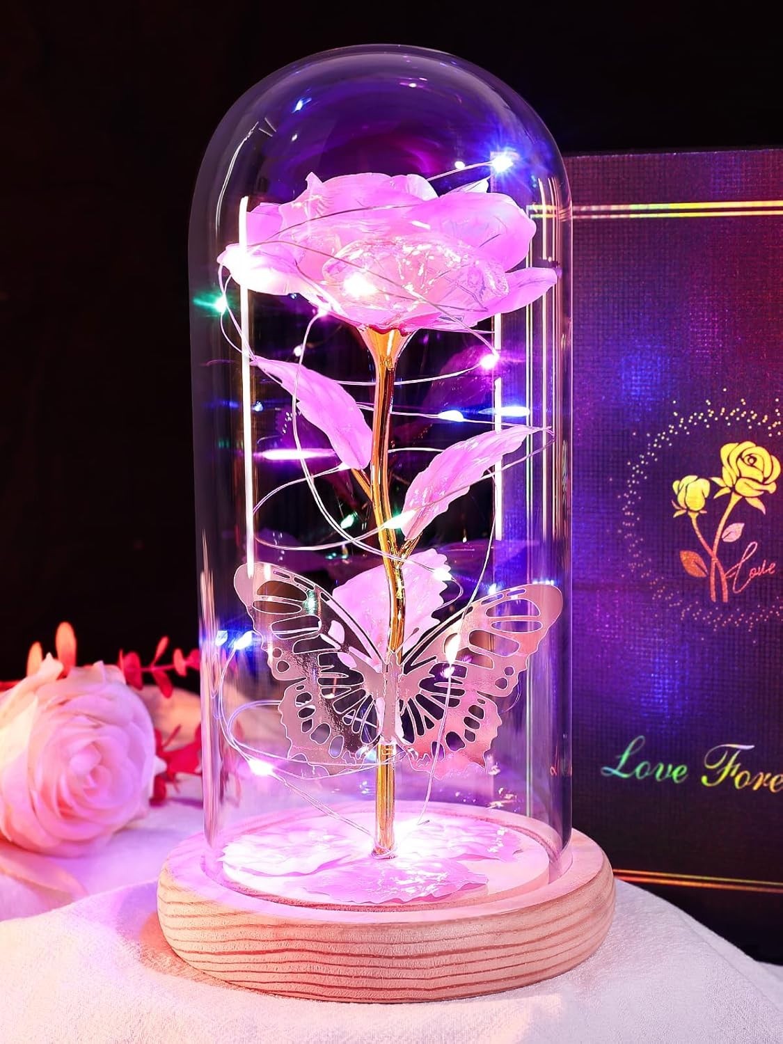 Light Up Glass Rose Dome – Unique Mother’s Day Gift for Women & Grandmothers