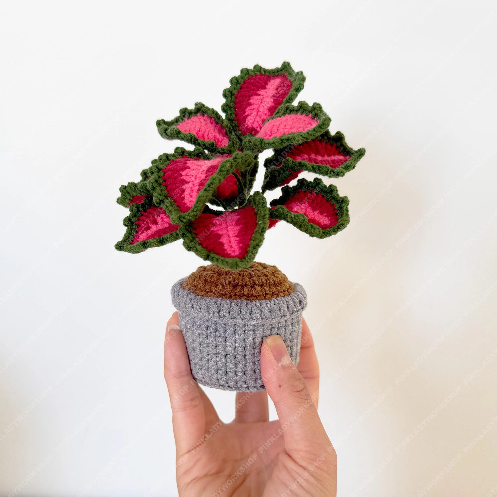 Crochet Coleus Plant | Handmade Red & Green Fiber Art Decor