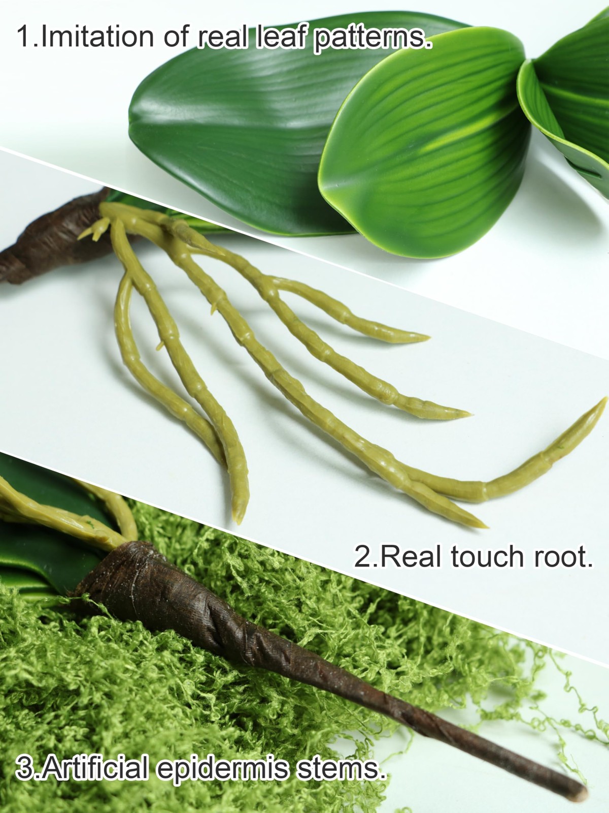 Forlaoers 2pcs Real Touch Orchid Stems Green Fake Leaves Phalaenopsis Orchids