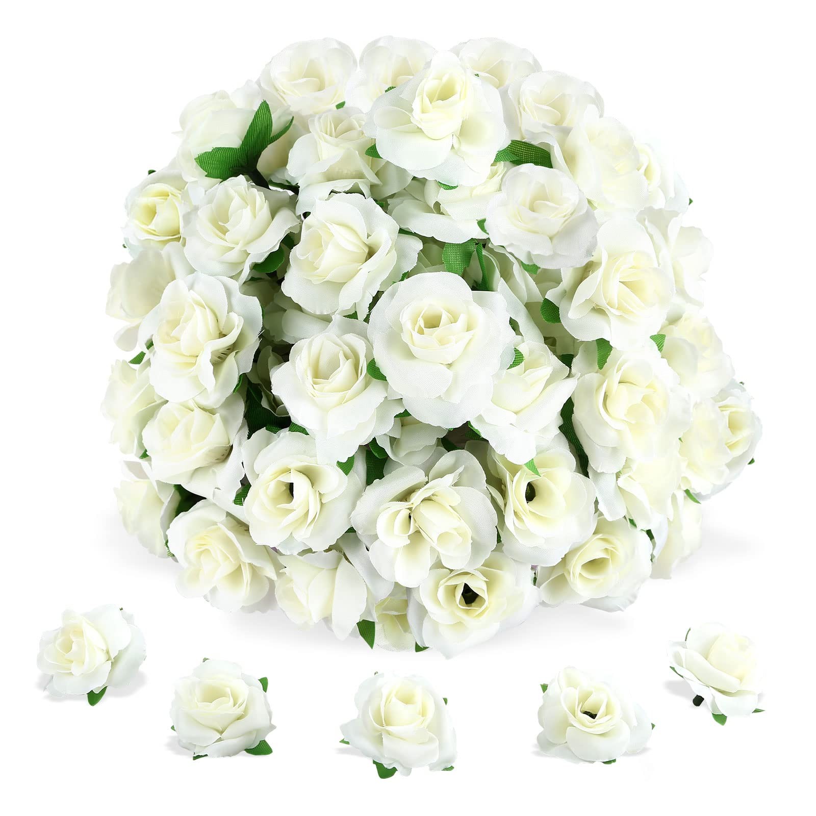 50 PCS Ivory 1.57 Inch Mini Artificial Silk Rose Flower Heads Wedding Decor
