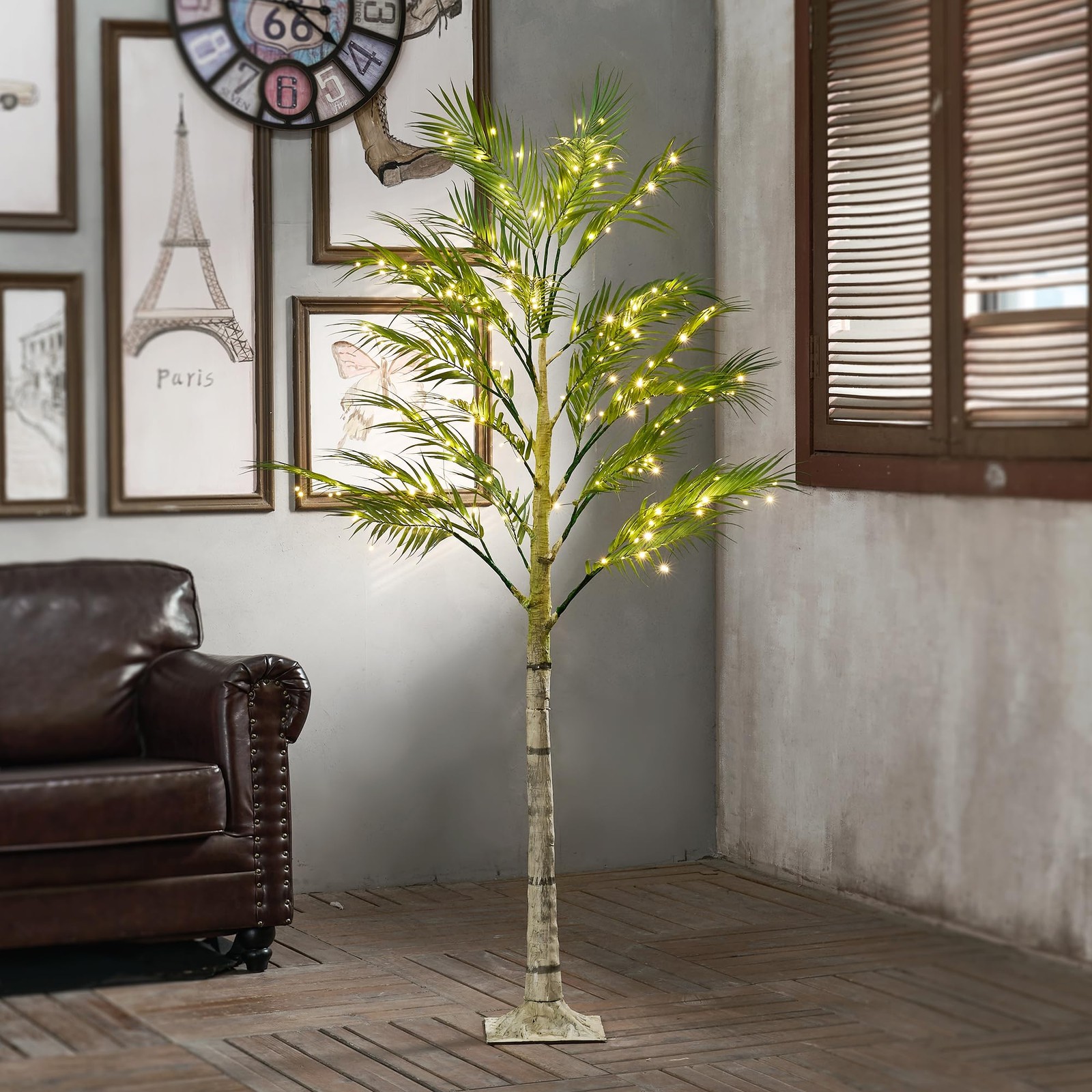 6FT Lighted Palm Tree with 224 Fairy Lights, Lifelike Faux Tropical Areca Pal…