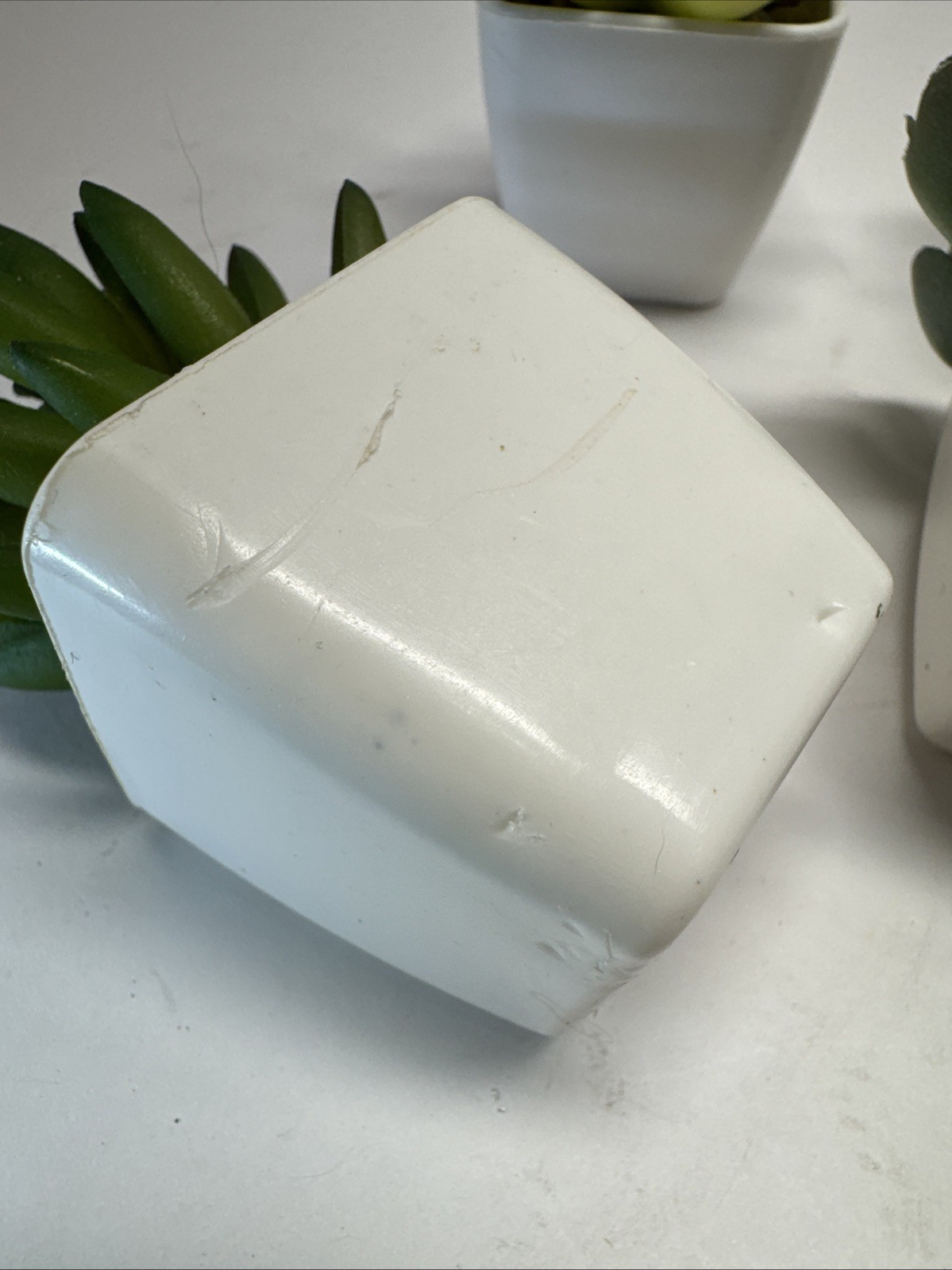 Gift Set of 5 Mini Artificial Succulent Plants in Square White Plastic Pots