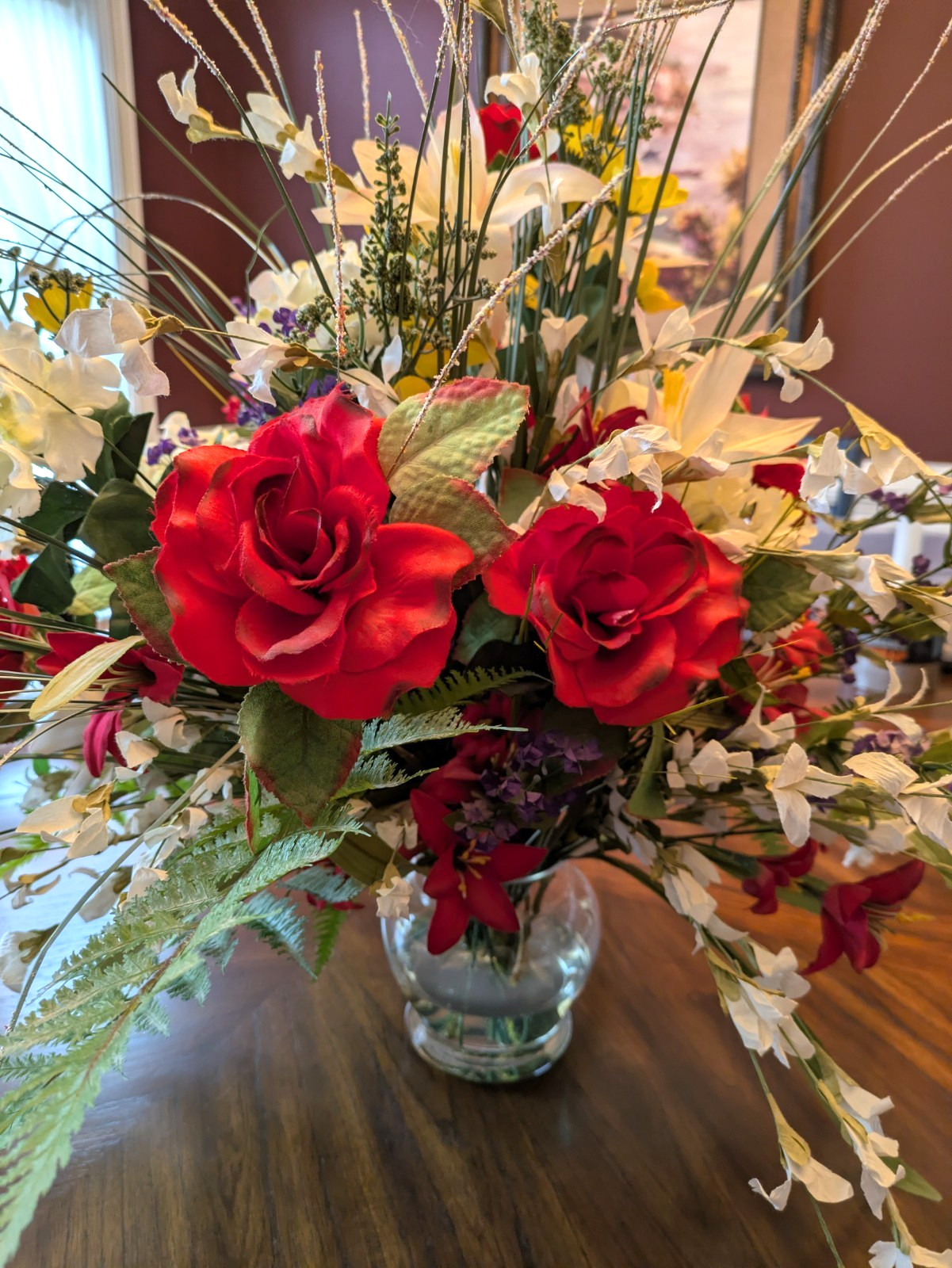 Silk Flower Centerpiece Multi-Color in Clear Glass Vase