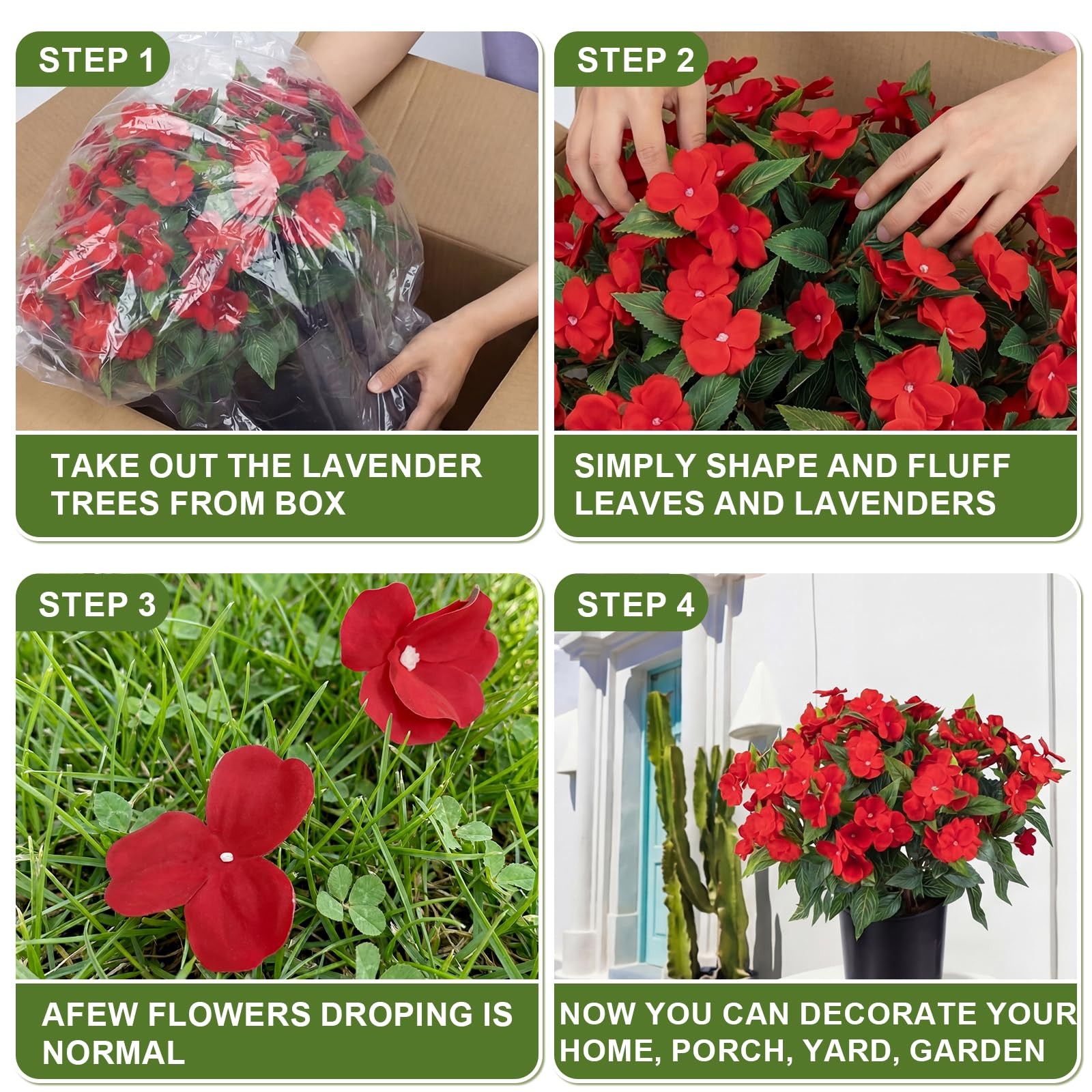 2 Set Potted Artificial Impatiens Topiary – Faux Silk Flower Potted Plants fo…