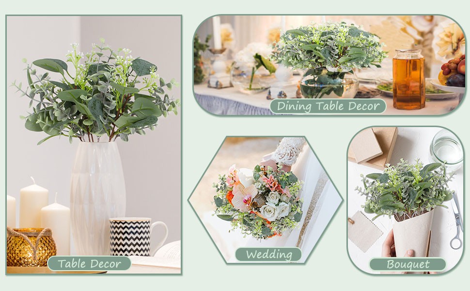 120 PCS Artificial Eucalyptus Stems Bulk Faux Silver Dollar Leaves for Vase
