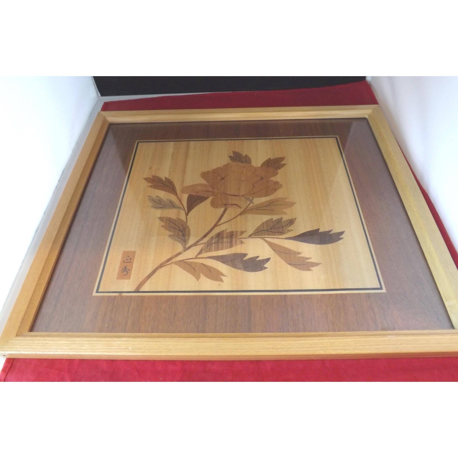 Asian Floral Wood Art Wood Inlay Framed Flower Design From Japan – Cottagecore