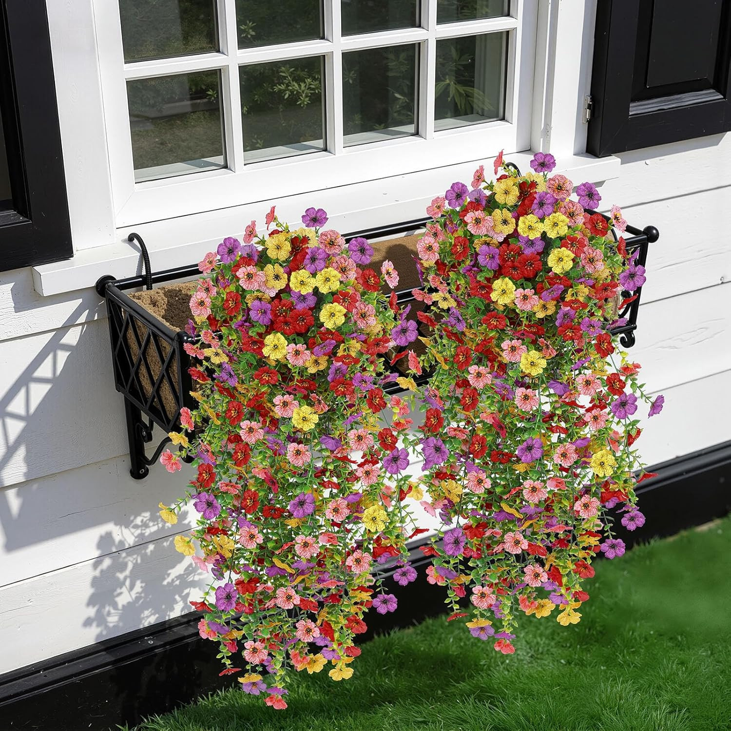 4PCS Artificial Fake Hanging Flowers for Outdoor Spring Decoration, UV Resistant