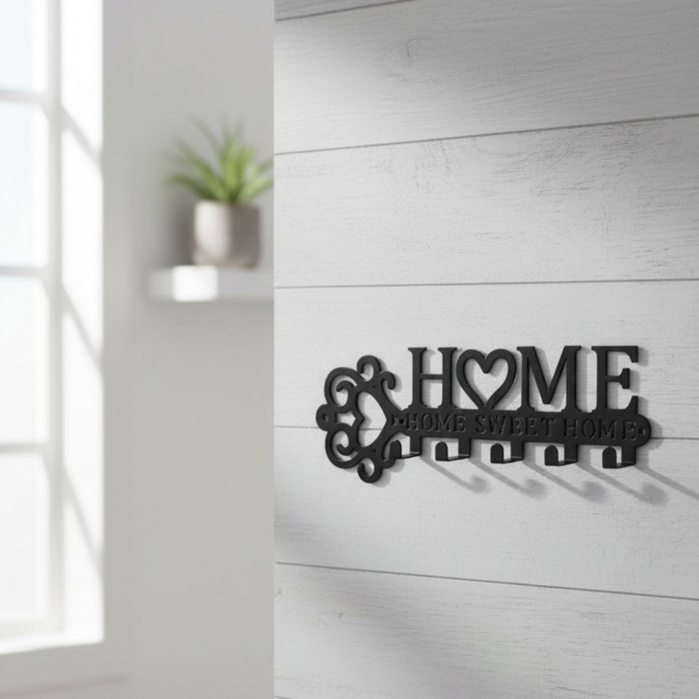 5-Hook Metal Key Rack Coat Hanger – Wall Mounted Towel Organizer for Home