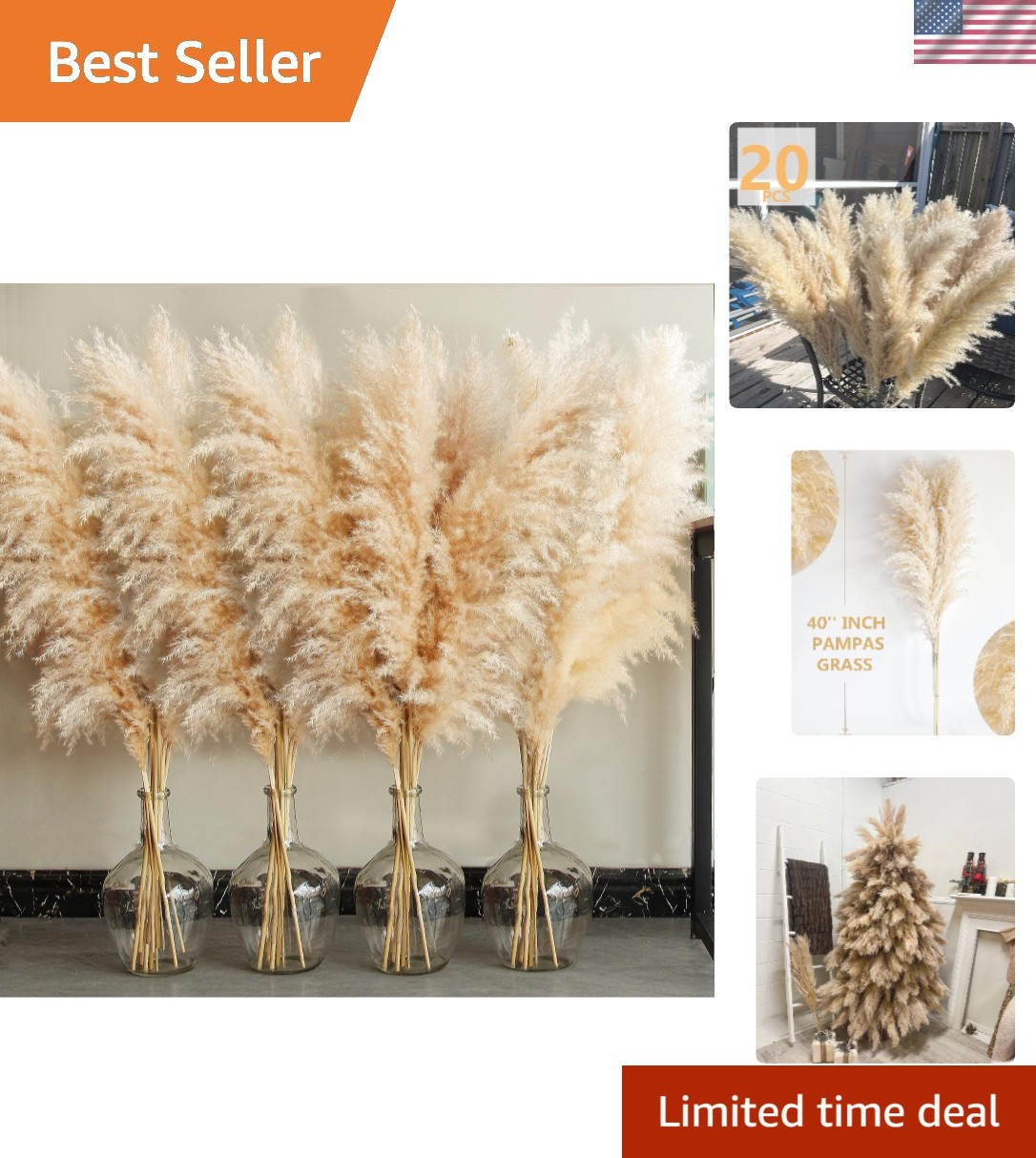 Versatile 20 Stems of 40-Inch Pampas Grass – Perfect for Events and Parties