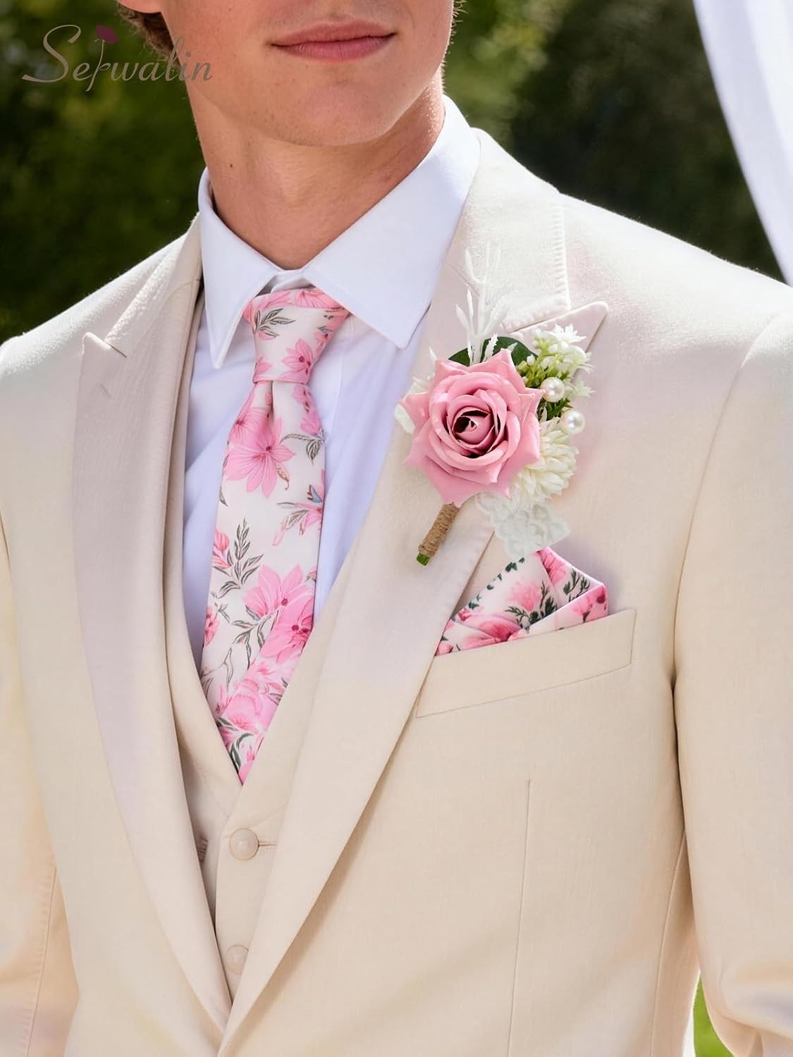Pink Men’s Wedding Boutonnieres 6pc Set of Groomsmen Boutonniere