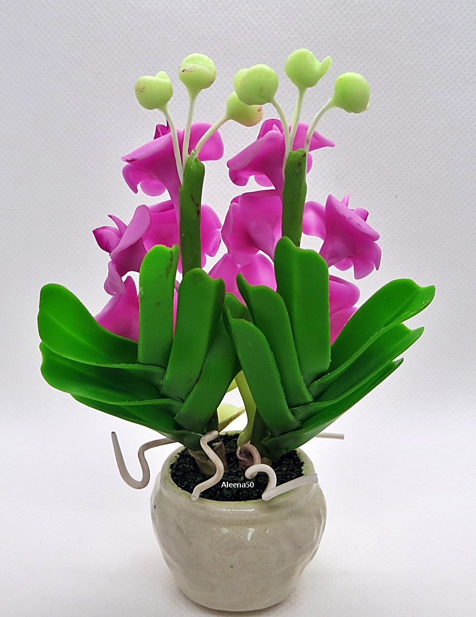 US Stock 5″H Handmade Air Dry Clay Mini Dendrobium Orchid Arranged in Pot