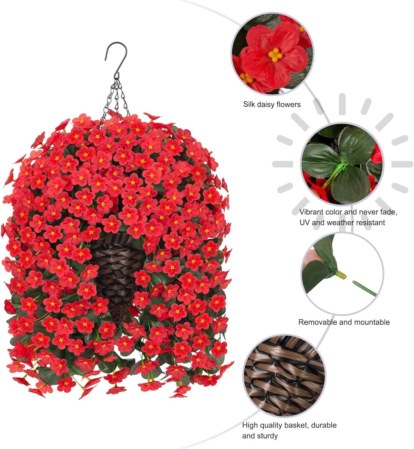 Gorgeous Faux Hanging Orchid Flowers in Cone Basket – Indoor/Outdoor Charm