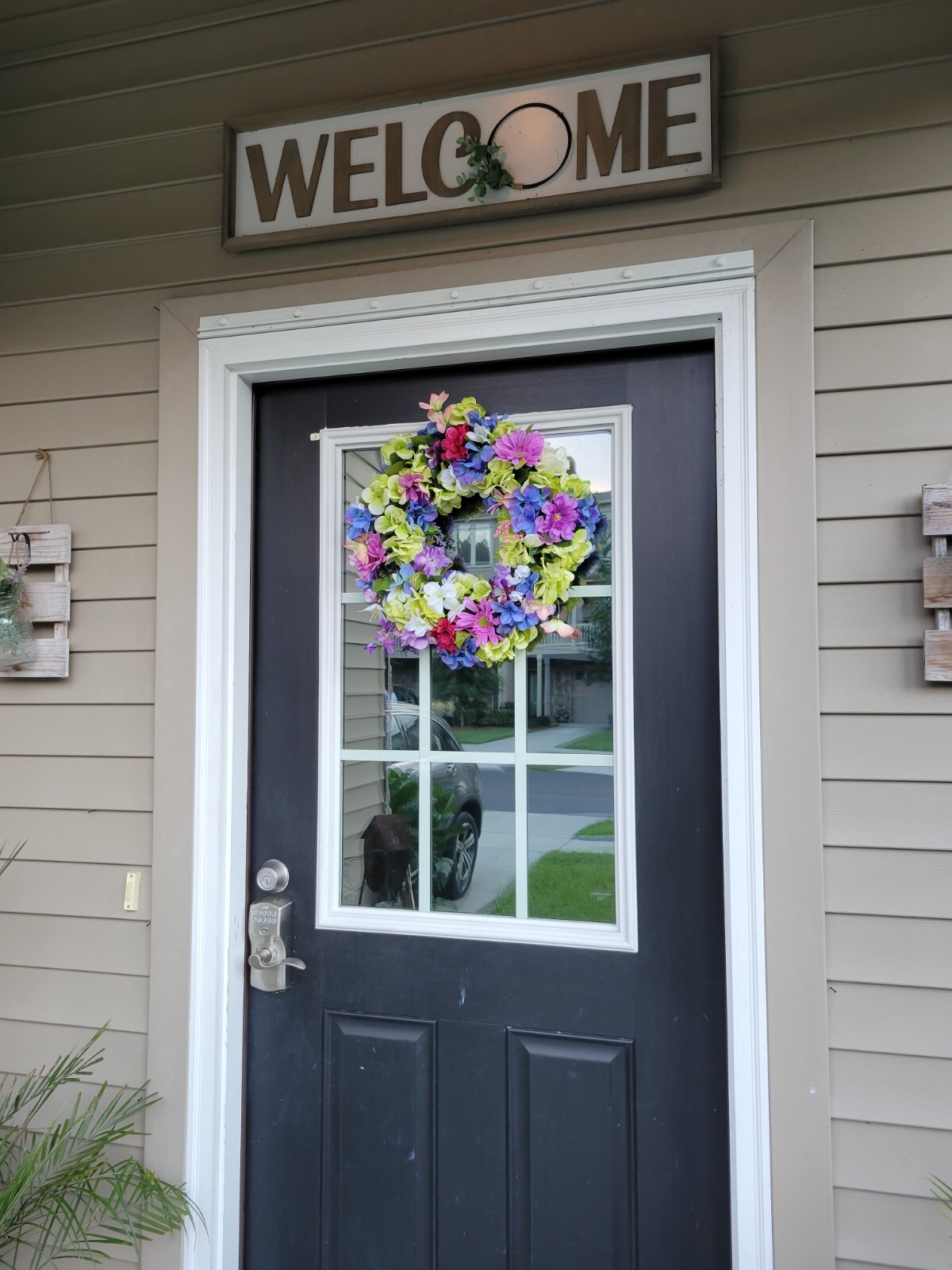 FLORAL one of a kind WREATH flowers Decor Front Door 16″ purple blue pink green