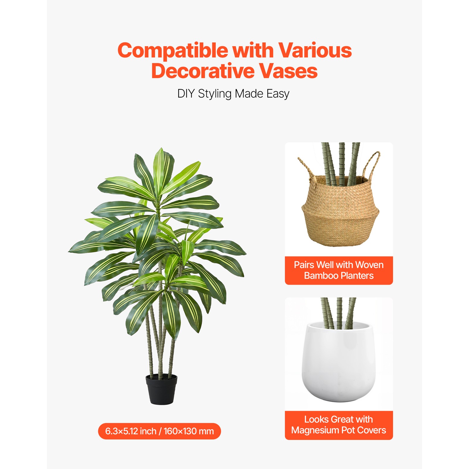Uimoso 5ft Faux Dracaena Tree with White Pot for Indoor Spaces