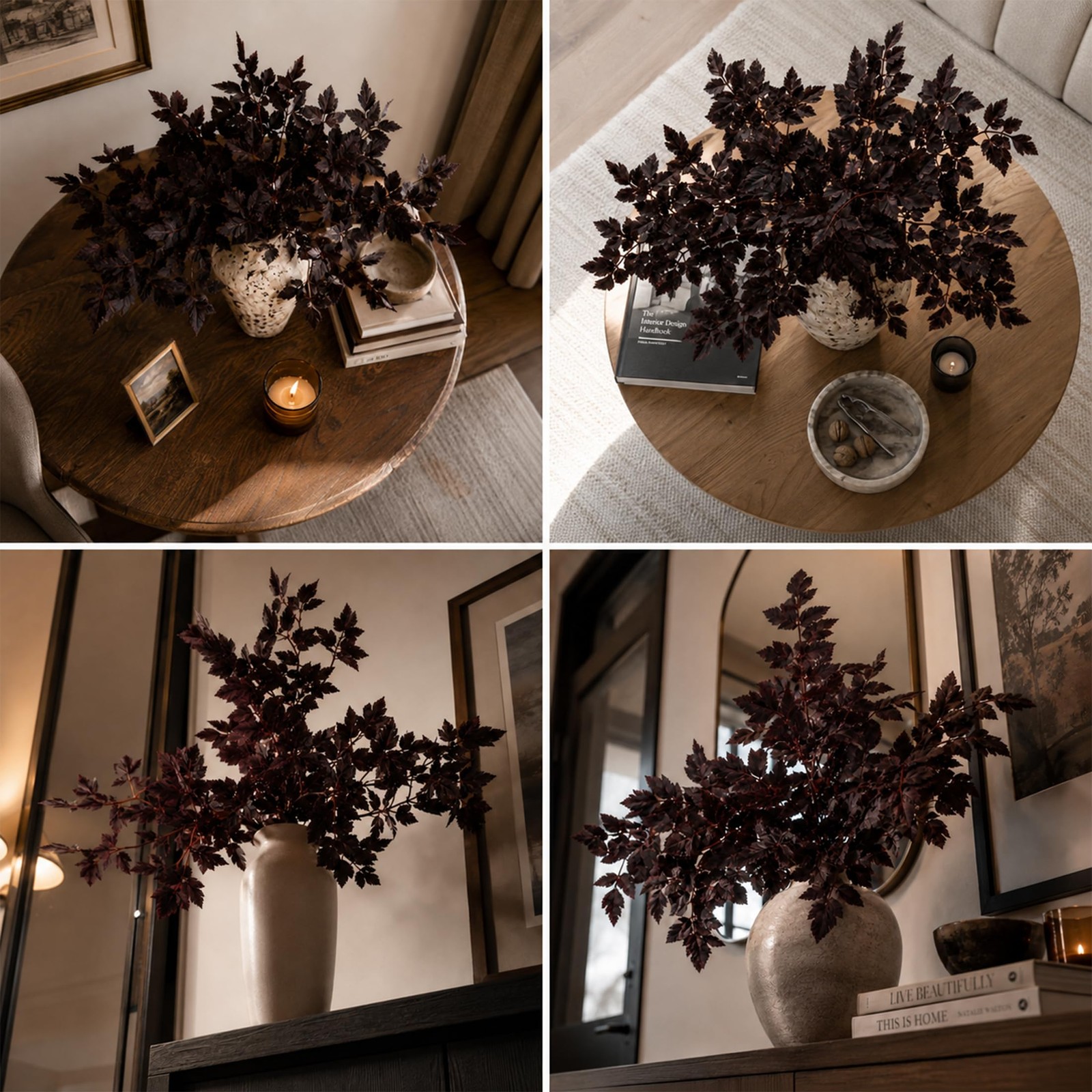 3pcs Artificial Cimicifuga Leaf Spray, 24 in Realistic Faux Plum Branches, Fa…