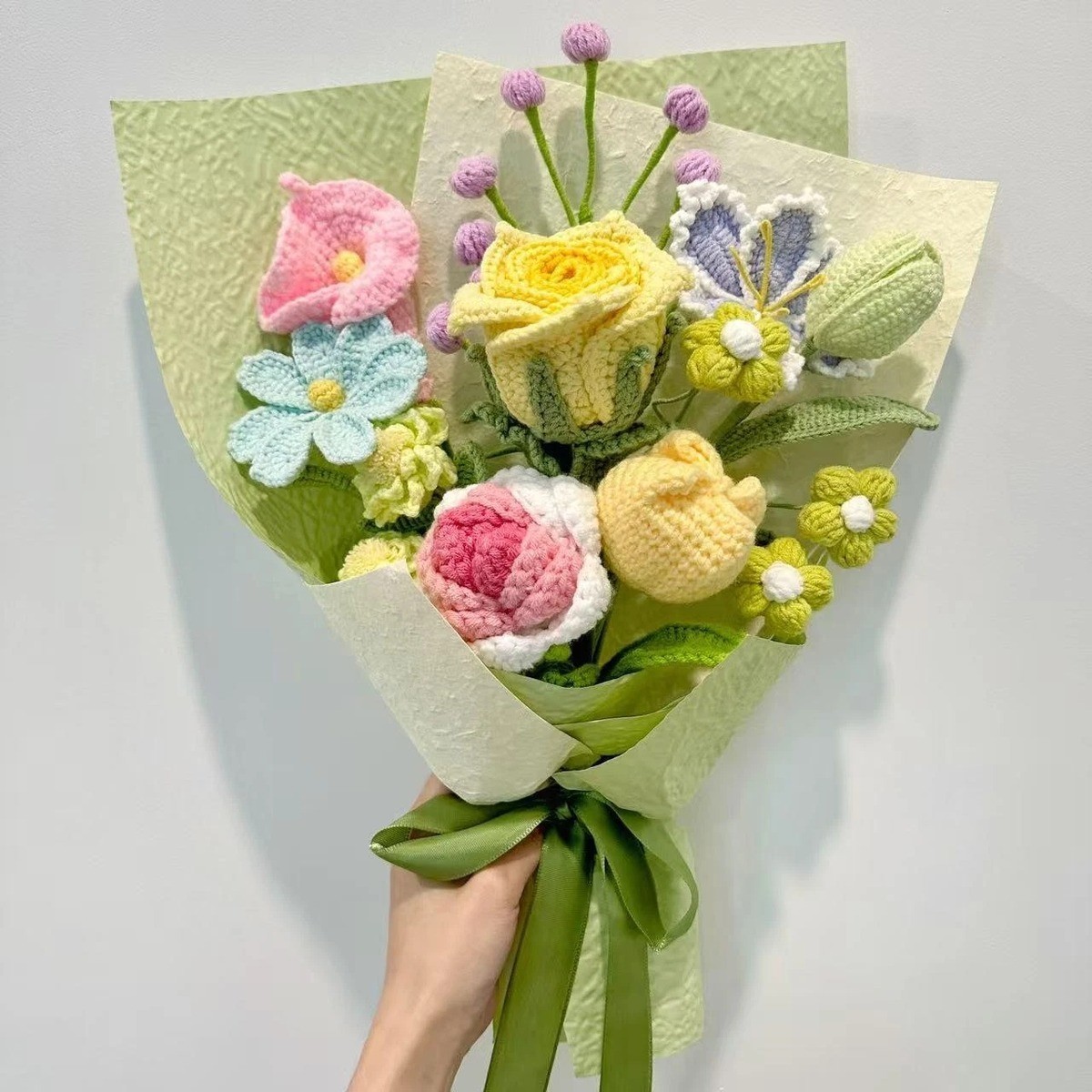 Large Yellow Blue Crochet Bouquet Premium Ready to Gift Decor