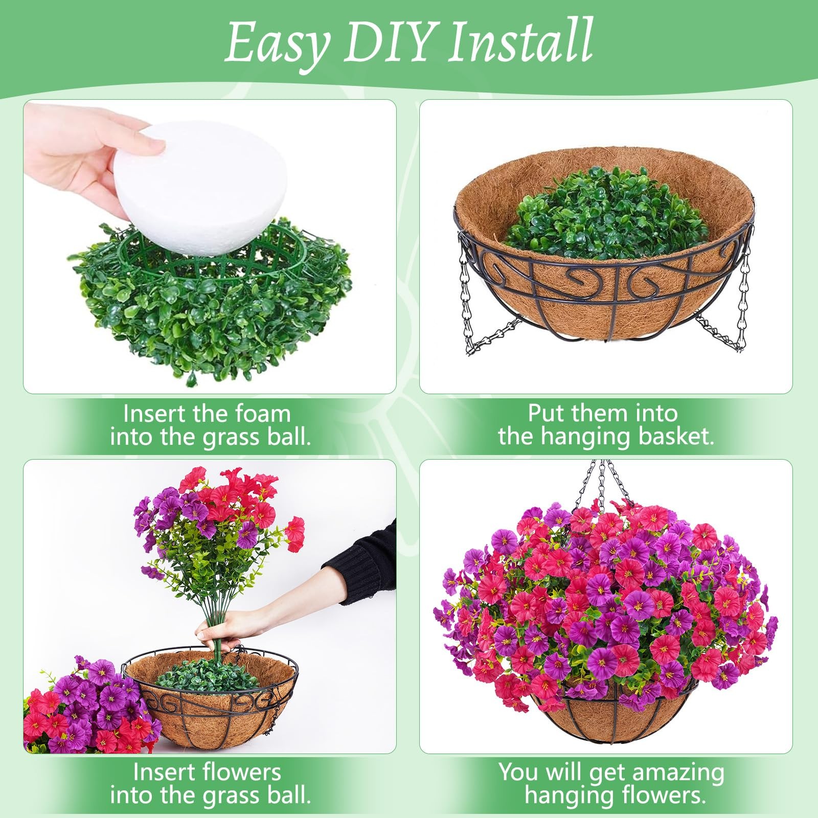 2 Pack Artificial Hanging Flowers for Outdoors, Fake Flowers Artificial Petun…