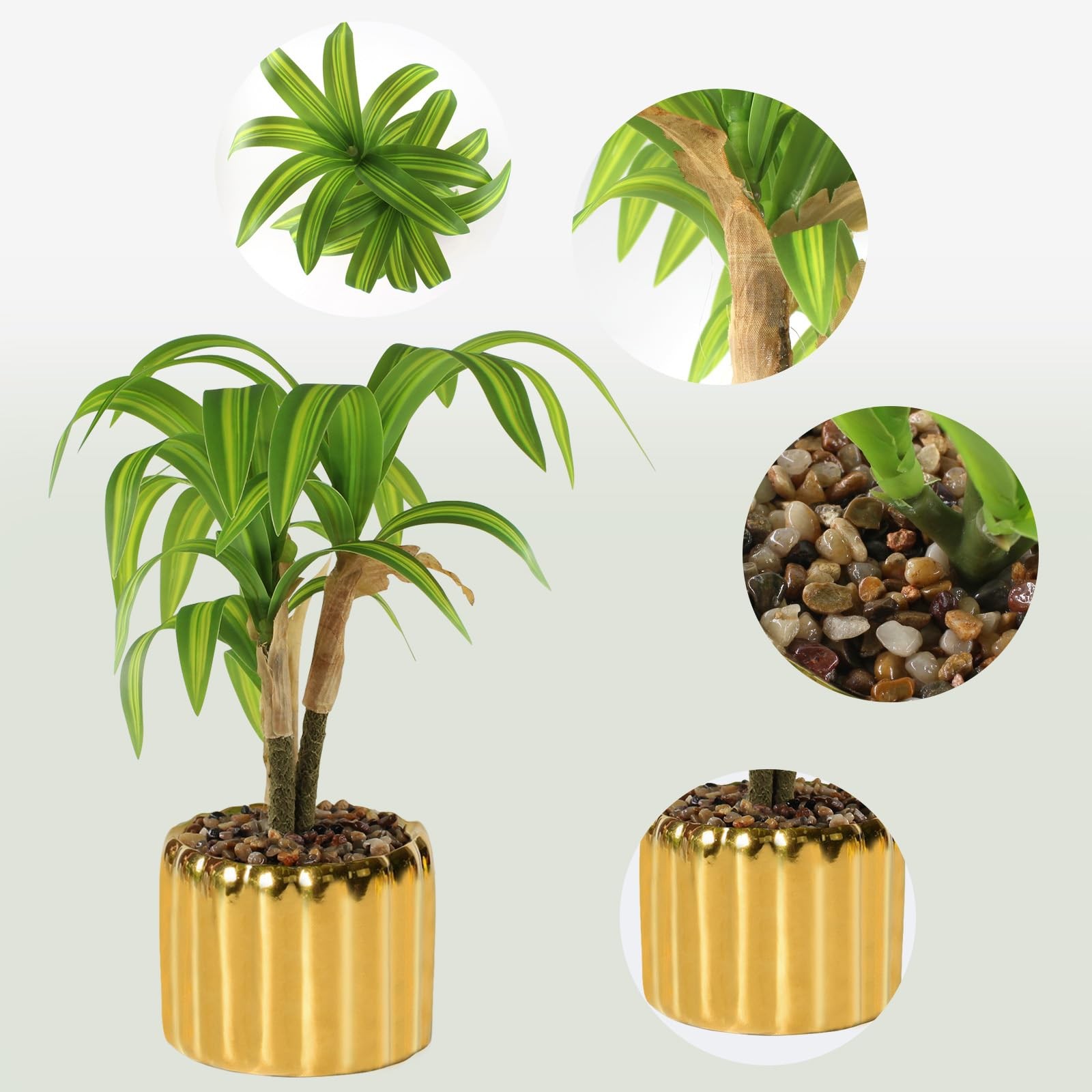 10. 6″ Artificial Dracaena Plant with Textured Leaves Golden Ceramic Pot Real…