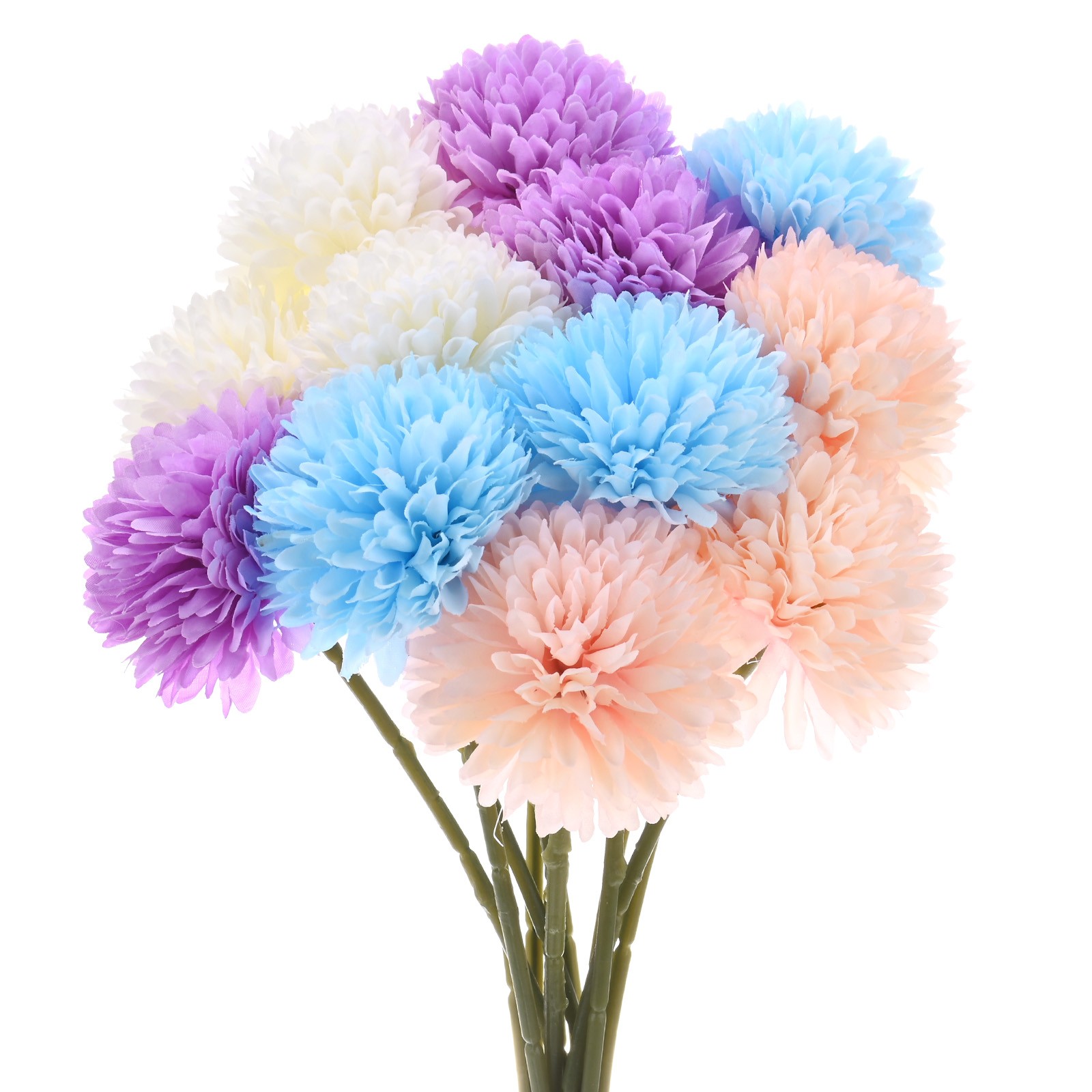 12-Pack Artificial Chrysanthemum Ball Flowers White,Pink,Purple,Blue