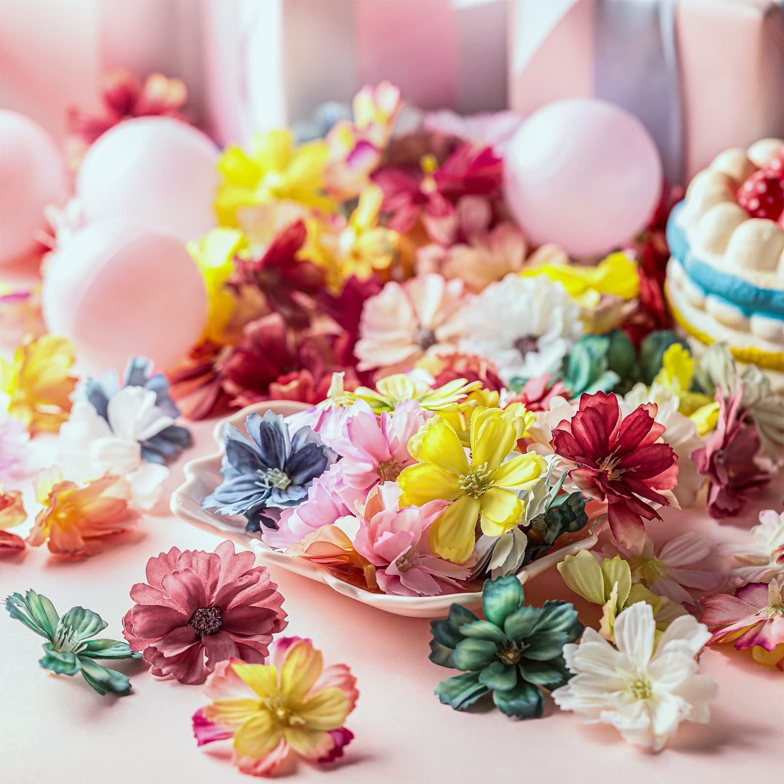 120 PCS Multicolor Small Faux Flowers, Crafts, Silk Daisy, Peony, Wreath