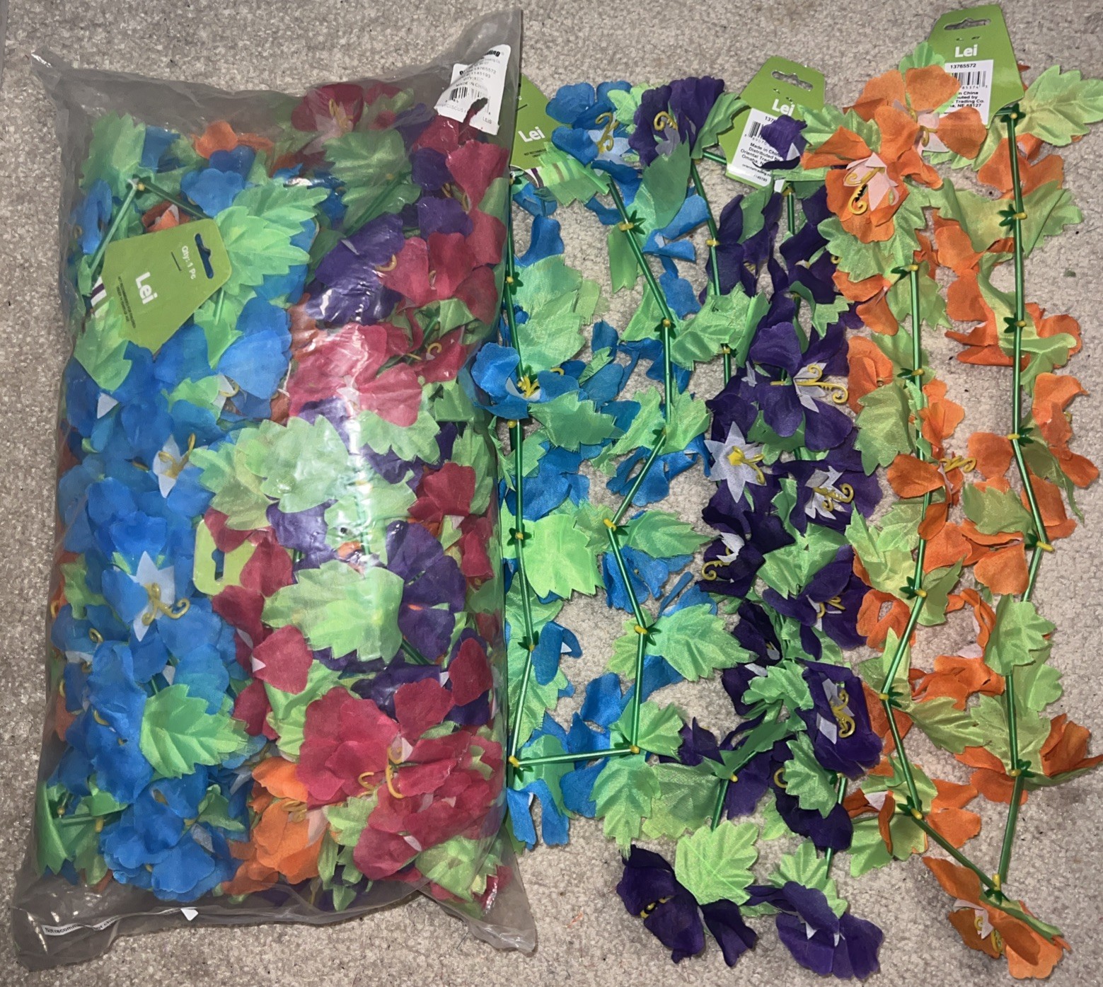 21 Pcs Colorful Hawaiian Leis Tropical Flower Leis for Luau Party Summer Beach