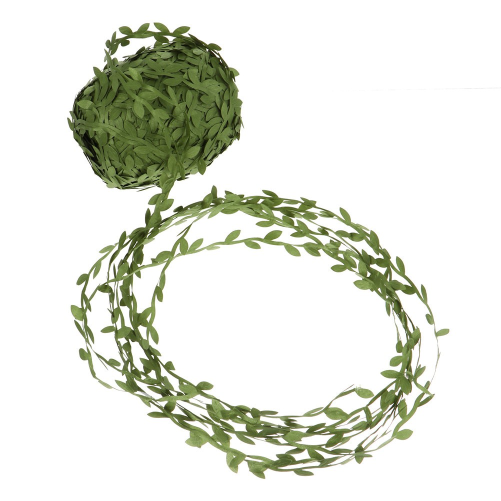 1Pc Hanging Rattan Decor with Green Artificial Leaves for Wall and Shelf Accent