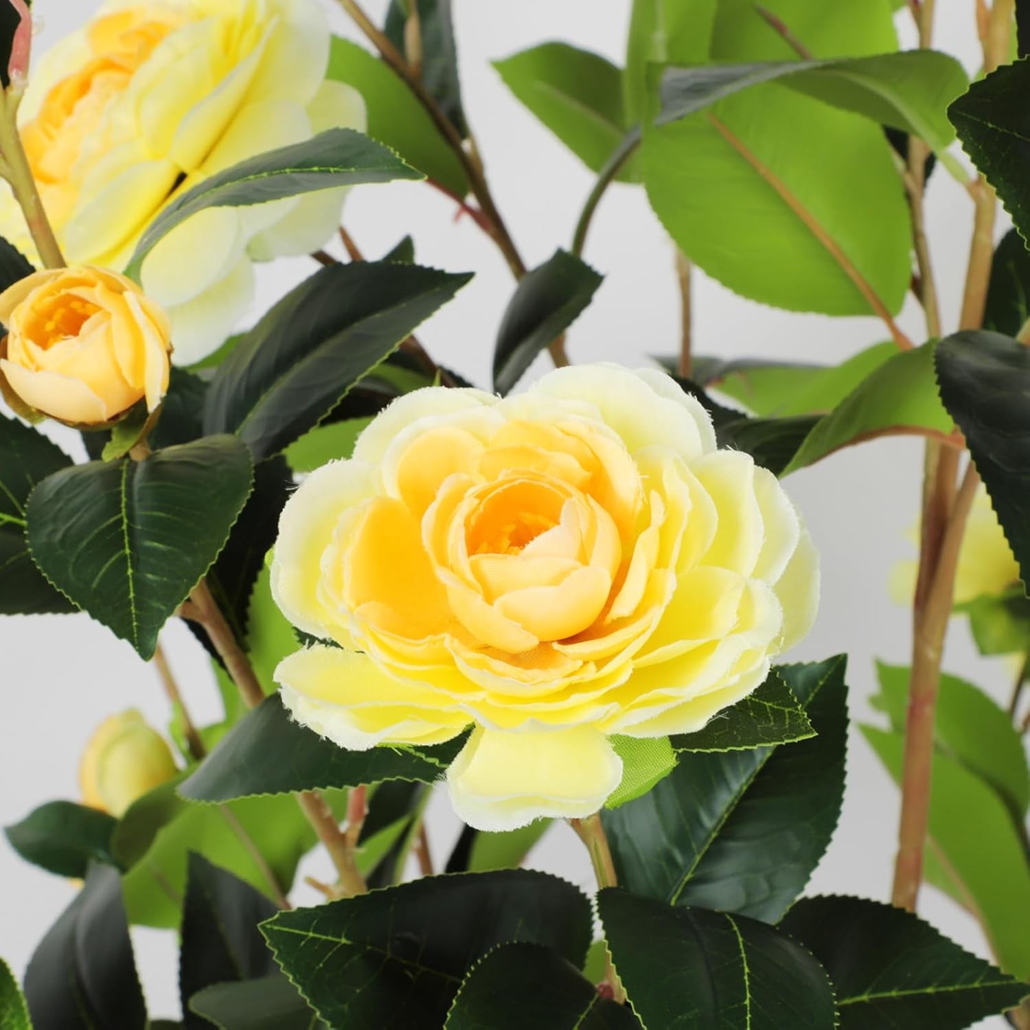 2PCS Fake Plant, 4FT Artificial Camellia Flowers Tree Home Decor for Livingroom