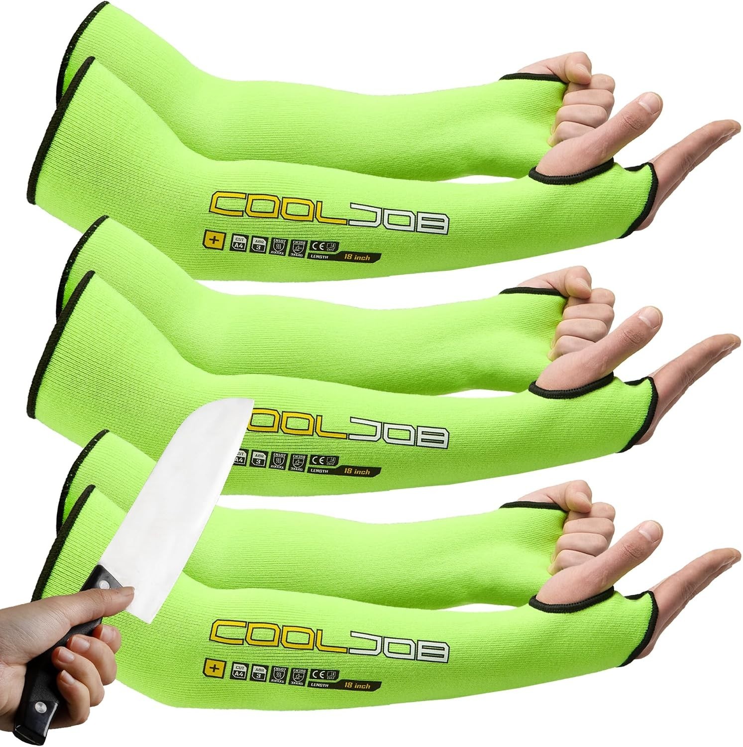 3 Pairs 14/18in A4 Cut Resistant Sleeves with Thumb Hole, UV Sun Protection A…