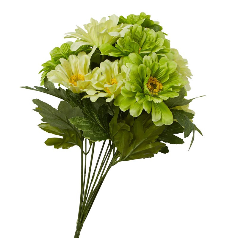 17″ Green Artificial Zinnia Decorative Floral Bush