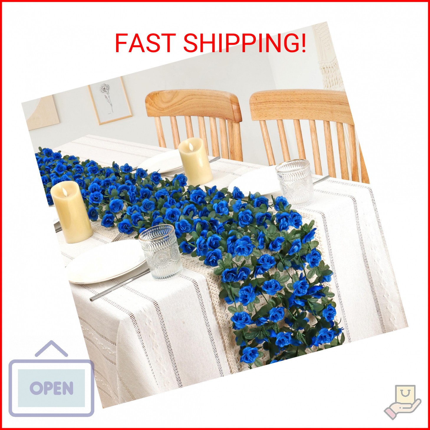 KHOYIME 9 Pack 72 FT Artificial Flower Garland, Fake Blue Roses Vines Silk Flowe