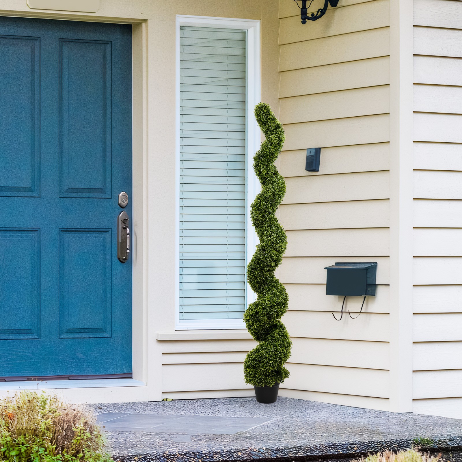 2Pcs 6FT Spiral Topiary Trees Artificial Outdoor Faux Boxwood Plants Potted Tree