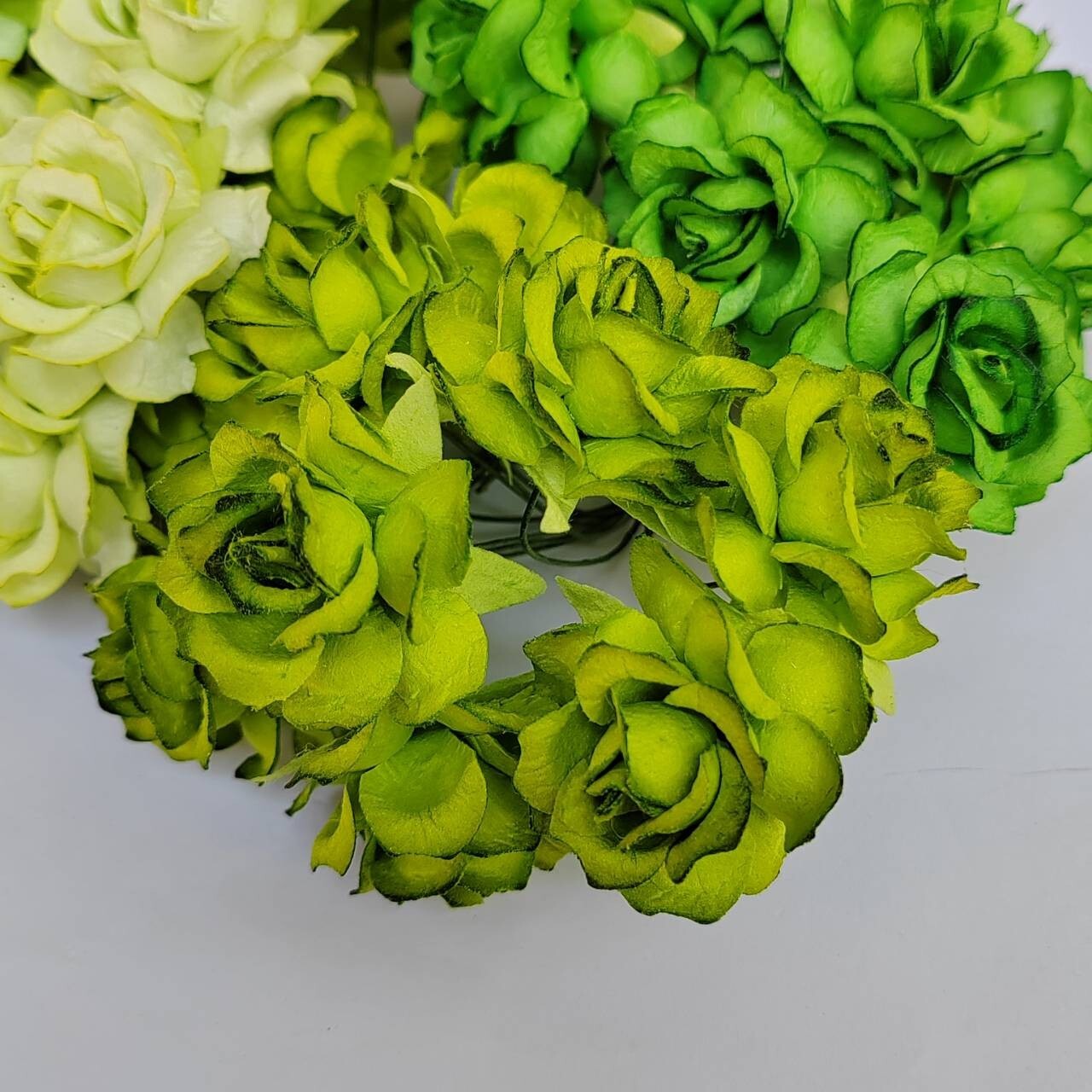 50 Mix Green Tone Artificial Flowers Rose Flower Paper Flower size 30-35 mm