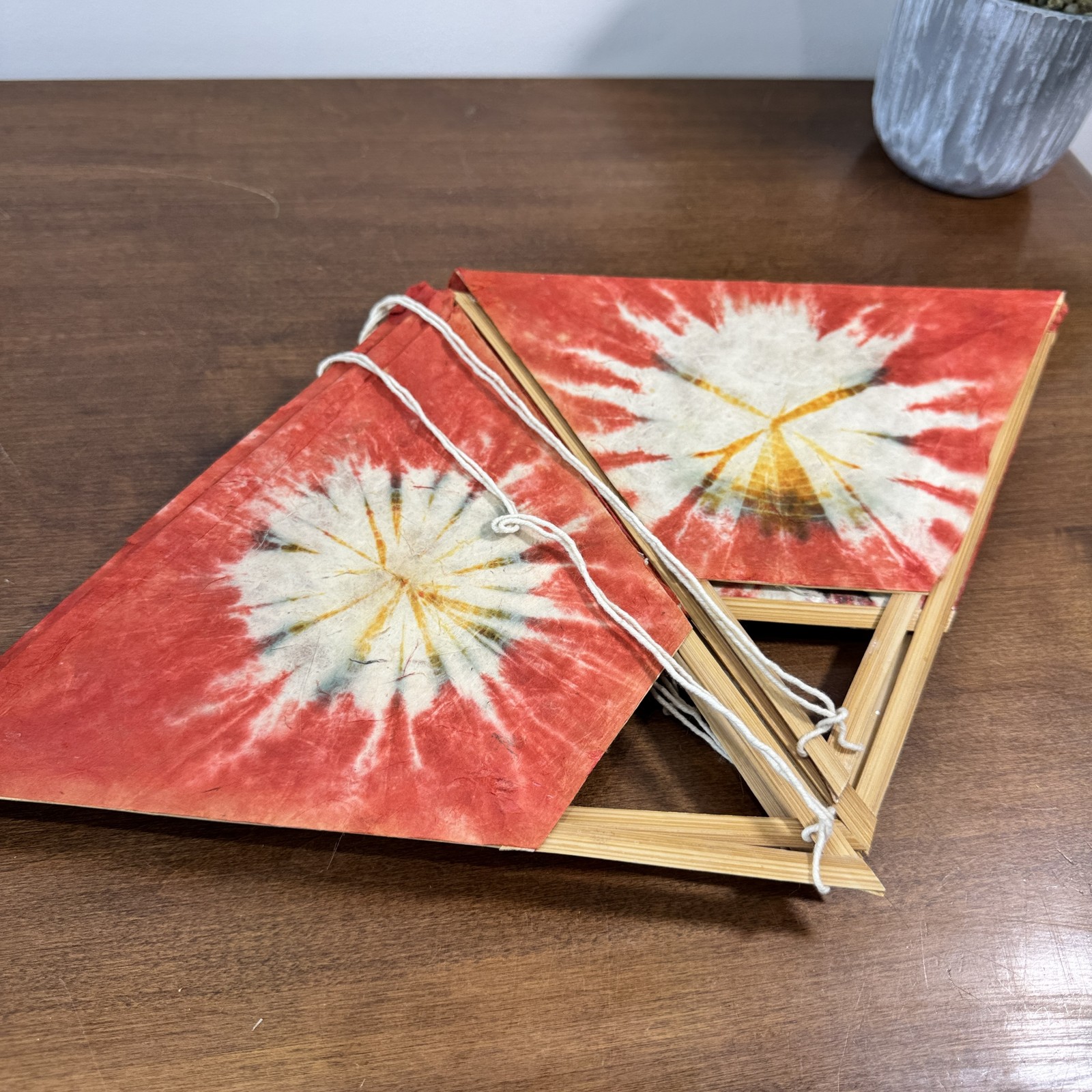 Boho Red Tie-Dye Paper Lantern Bamboo Frame Hanging Decor Collapsible