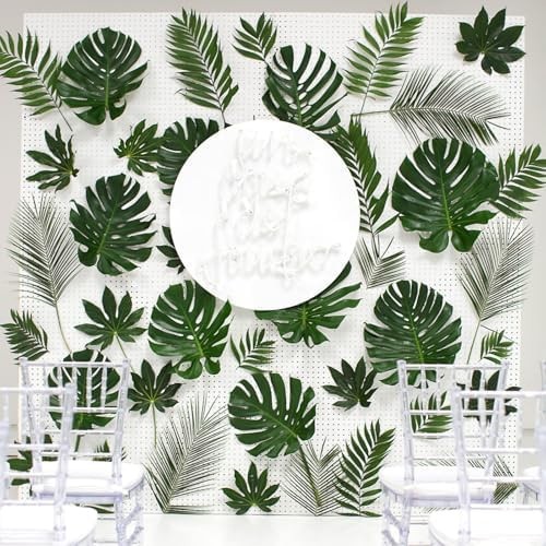 AerWo 48 Pcs Palm Leaves, Artificial Tropical Monstera Fake Leaves, Fake Palm…