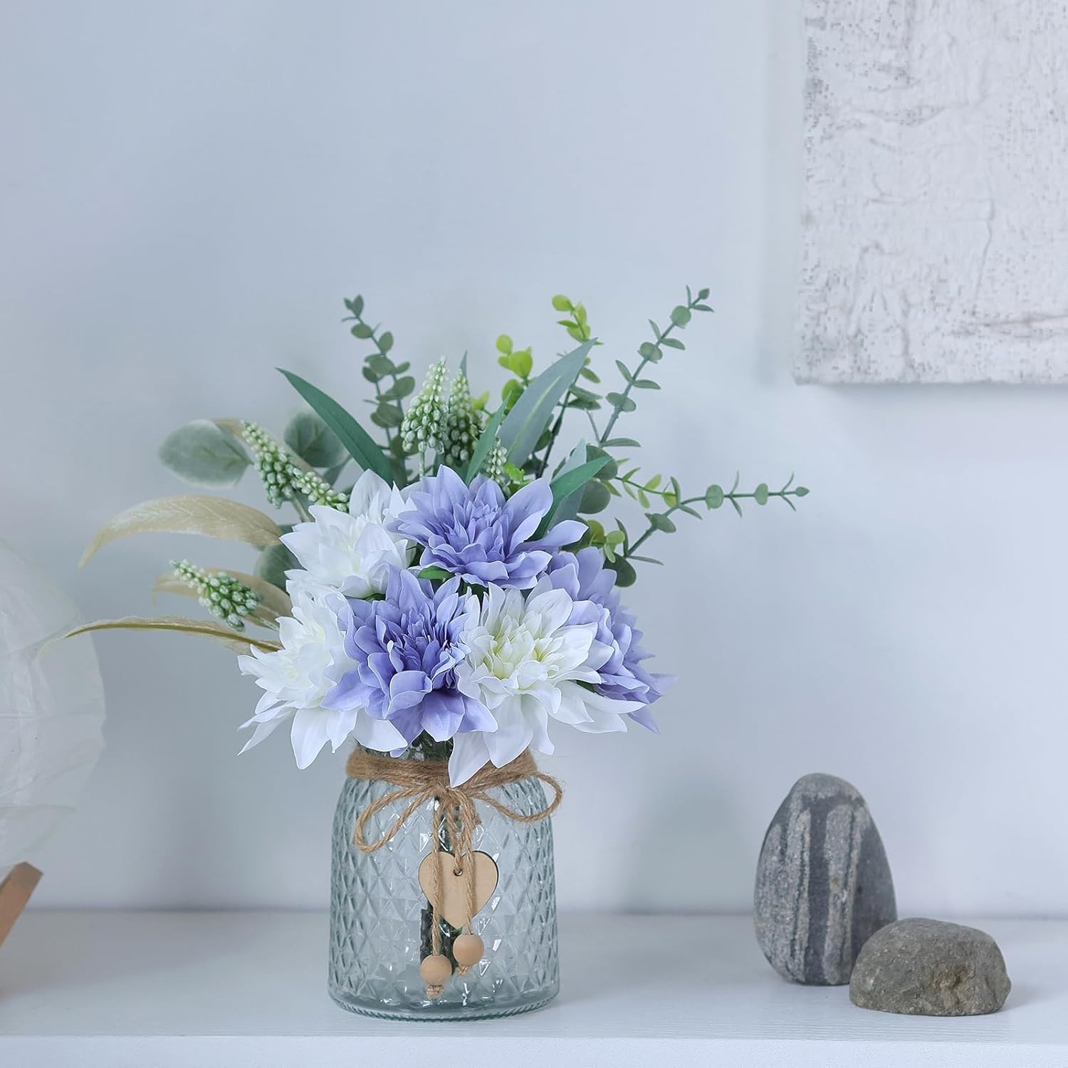 Faux Flowers with Vase,Artificial Silk Flowers in Vase, Fake Plant Eucalyptus…