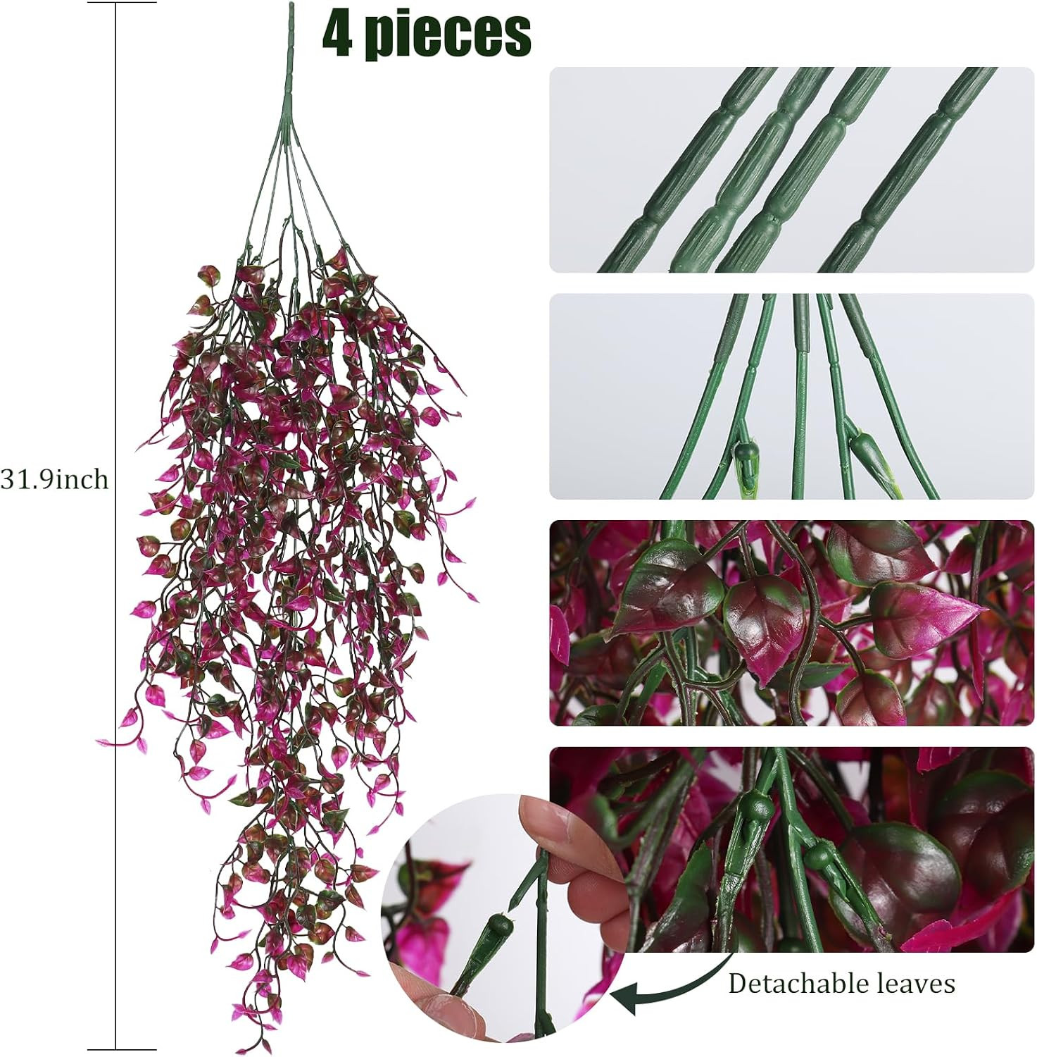 Artificial Hanging Plants 4Pcs 33Inch Faux Eucalyptus Leaves Ivy Swag Plant UV R