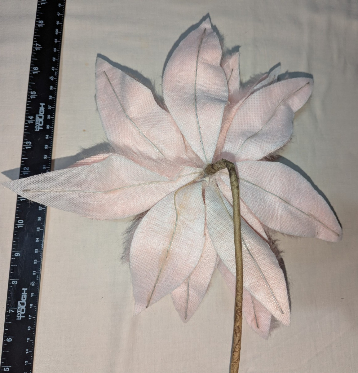 12in Large Artificial Decorative Pink Faux Fur Poinsettia Flower w/ Stem