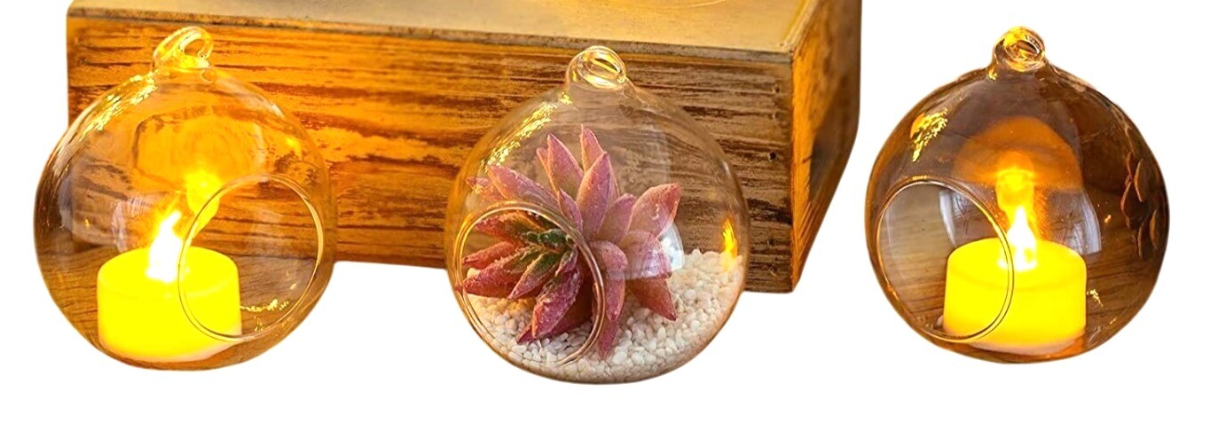 Clear Glass Hanging Ball, Orbs, Ornaments With Jute Twine For Decor Set Of 3