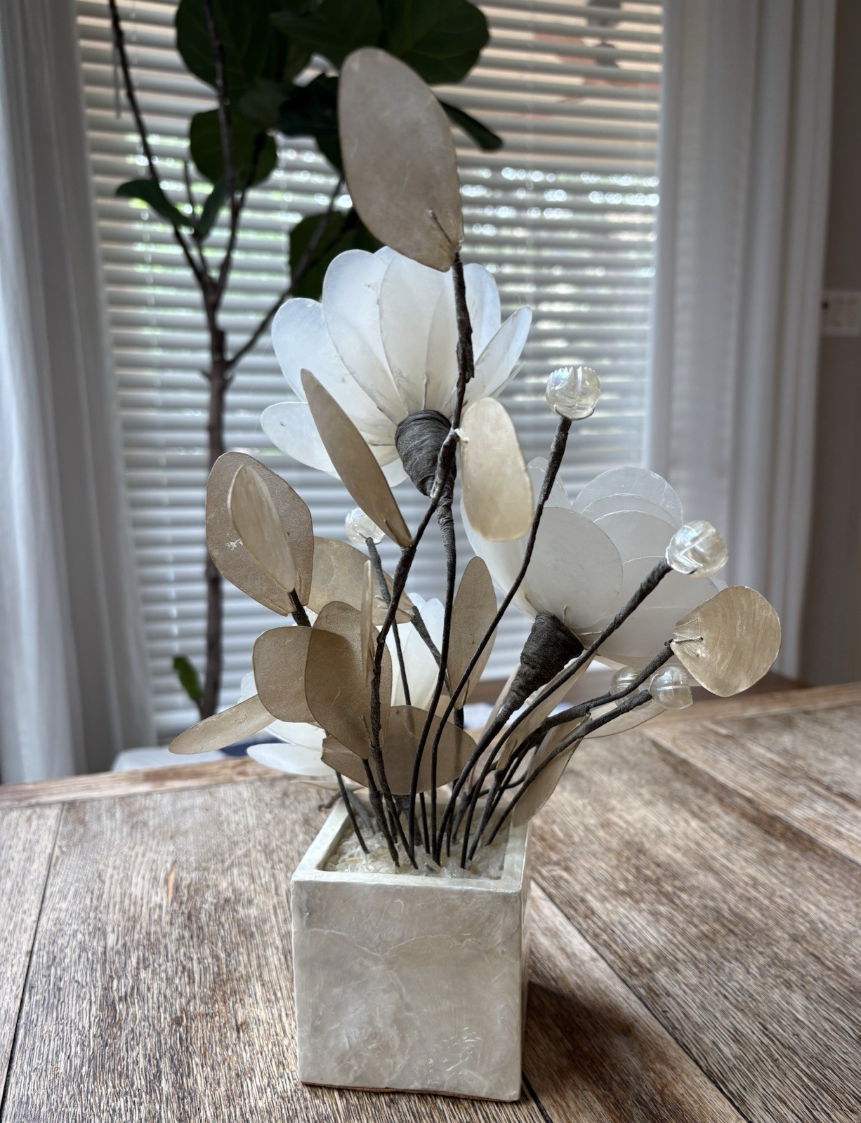 Capiz Shell Flower Display Vintage 1970’s Shell Craft Floral Made In Philippines