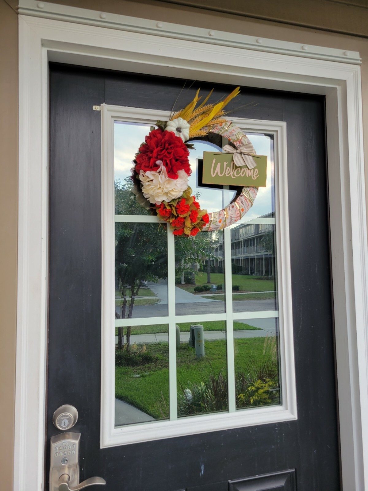WELCOME fall FLOWER Hydrangeas cat tail burlap WREATH autumn Decor Front Door