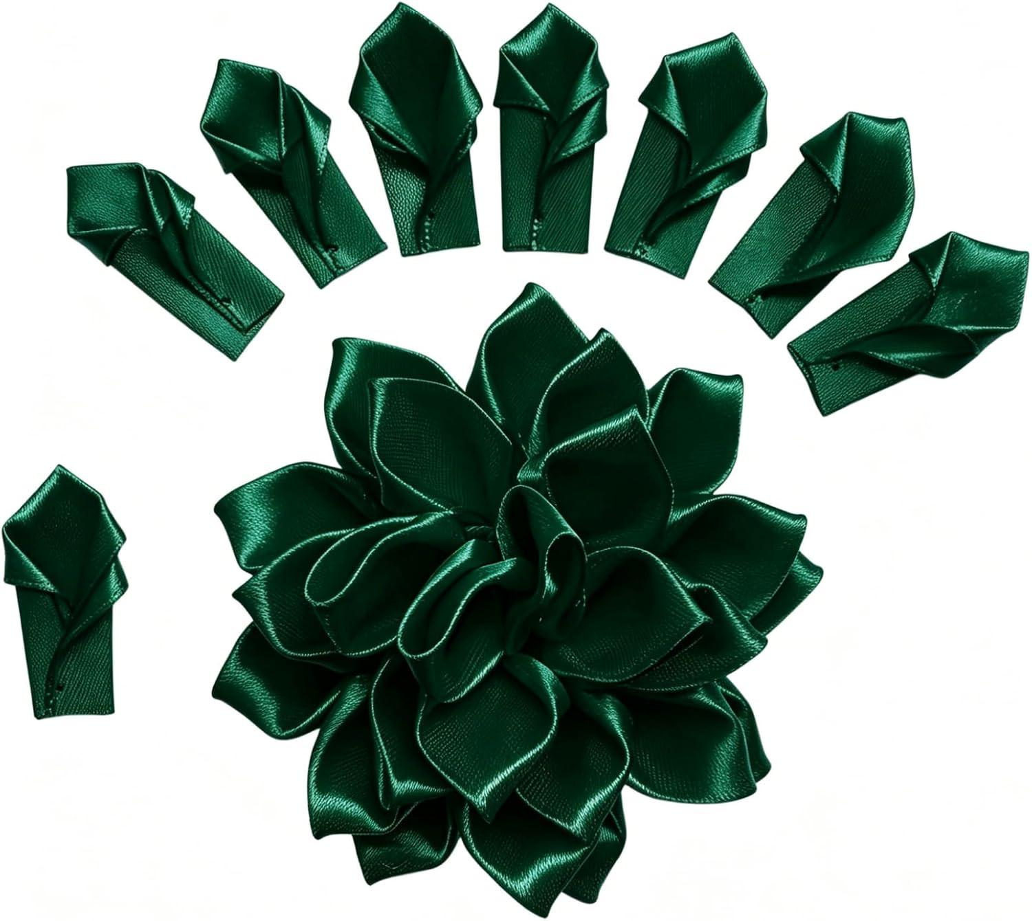 300 Counts Pre-Made Satin Ribbon Rose Petals Dahlia Lotus Flower Petals, Semi-Fi
