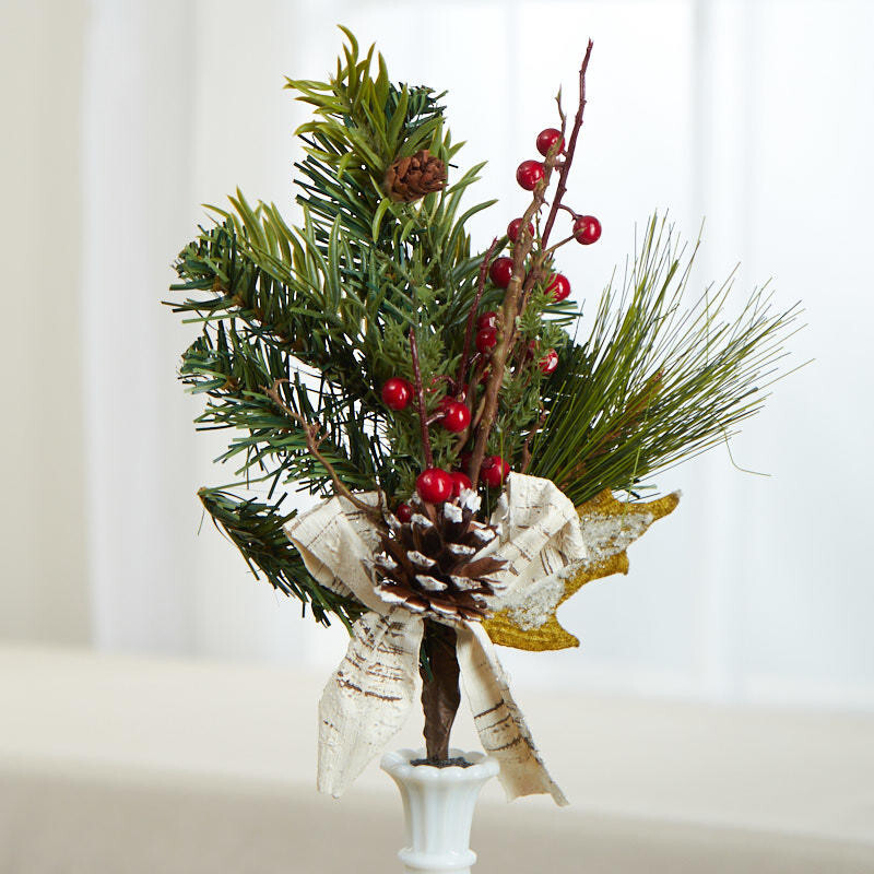 Lot of 2 Artificial Pine, Pinecone and Berry 14″ Sprays, Complete with Bows